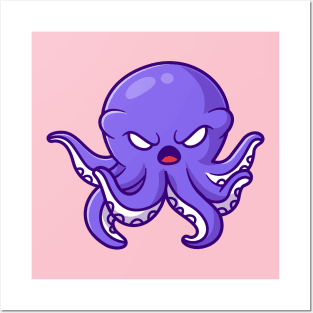 Cute Angry Octopus Cartoon Posters and Art